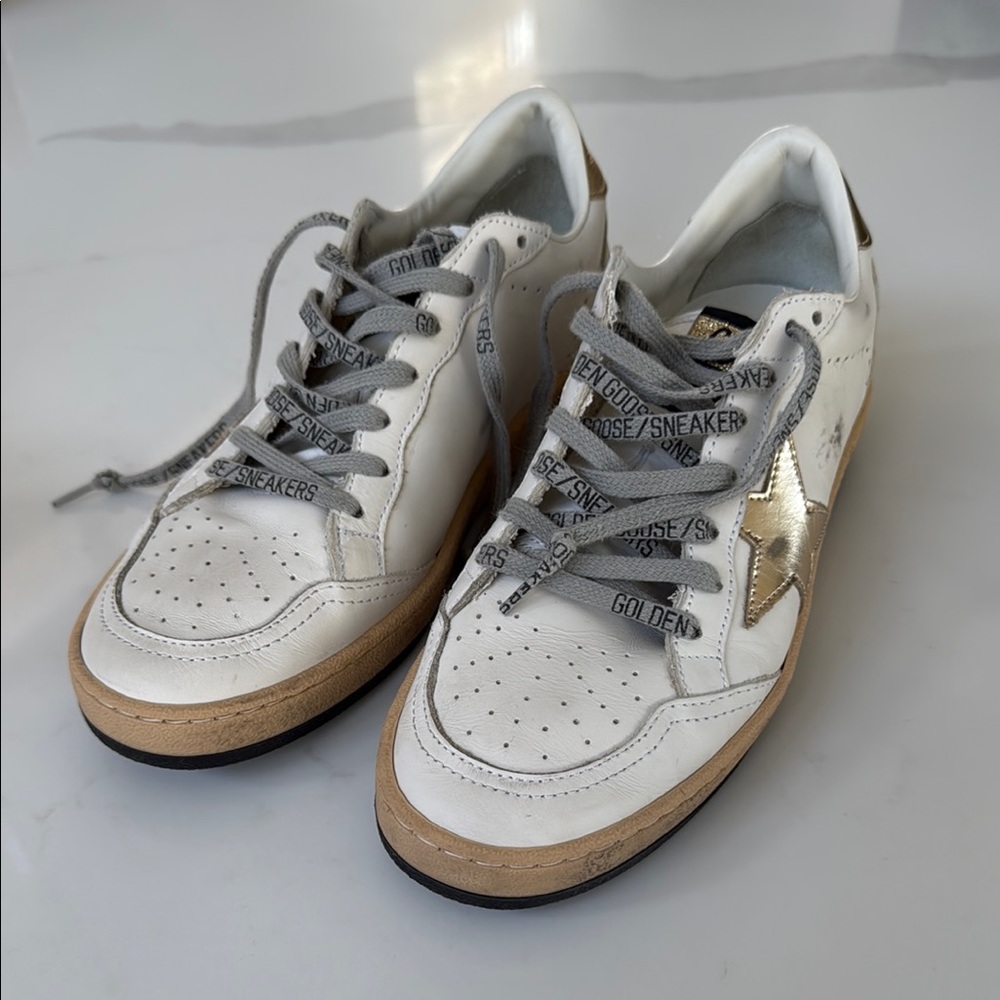 Golden Goose White and Gold Sneakers